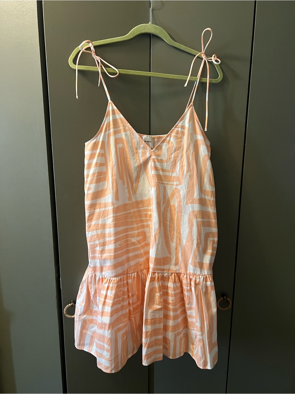 Maeve Peach and White Tie-Shoulder Sundress